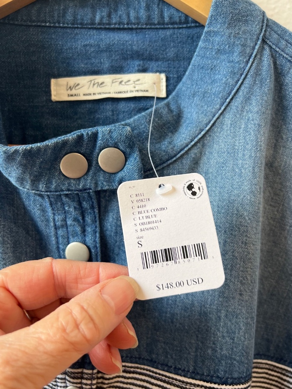 Free People Motto Color Block Shirt Blue Combo Size S NWT - Picture 7 of 9